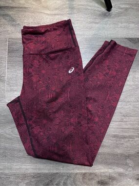 Asics Maroon Hex-Pattern Performance Leggings